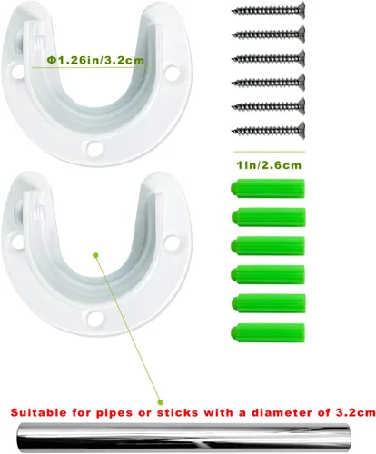 Miniatura 2 de 2 soportes de barra de armario de acero inoxidable, soporte de barra de brida, soportes de extremo de barra de armario, 1-1/4 pulgadas de diámetro