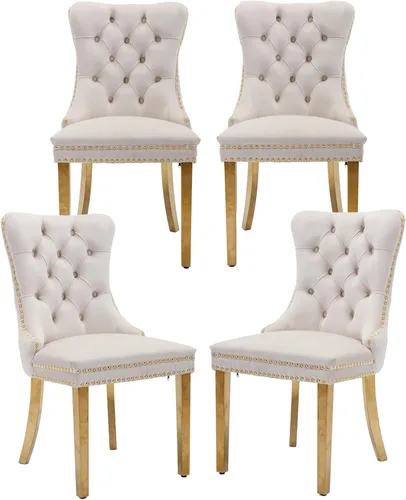 Miniatura 45 de Juego de 2 sillas de comedor, sillas de comedor tapizadas con tirador de anillo trasero, ribete de cabeza de clavo y patas de acero inoxidable Gris