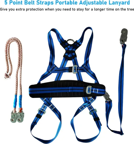 Miniatura 6 de TWSOUL Estaca de escalada, equipo de escalones de escalada de árboles con correas de cinturón de 5 puntos, cordón ajustable portátil y correas extra
