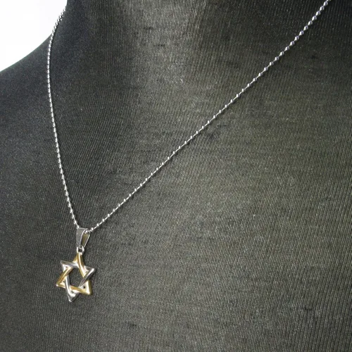 Miniatura 5 de Collar con colgante de estrella judía de David de acero inoxidable tono dorado