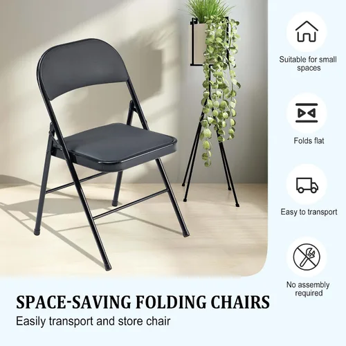 Miniatura 6 de Paquete de 4 sillas plegables negras, capacidad de 330 libras con cojín y respaldo acolchados, asiento comercial portátil resistente con marco