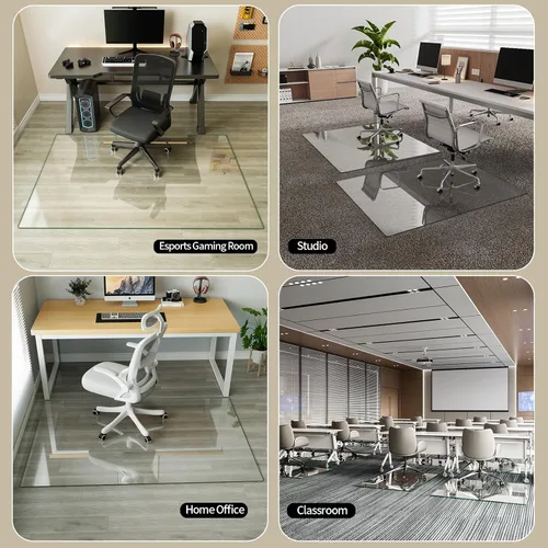 Miniatura 9 de Koonmi Tapete para silla de vidrio templado para suelos de madera dura y alfombras, 30 x 55 pulgadas, protector de piso de oficina transparente
