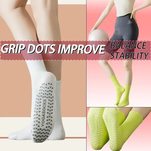 Miniatura 16 de Calcetines de agarre para mujer, calcetines de yoga para pilates, antideslizantes, barre danza, hospital, correr, lindo, de algodón, 3/4 pares