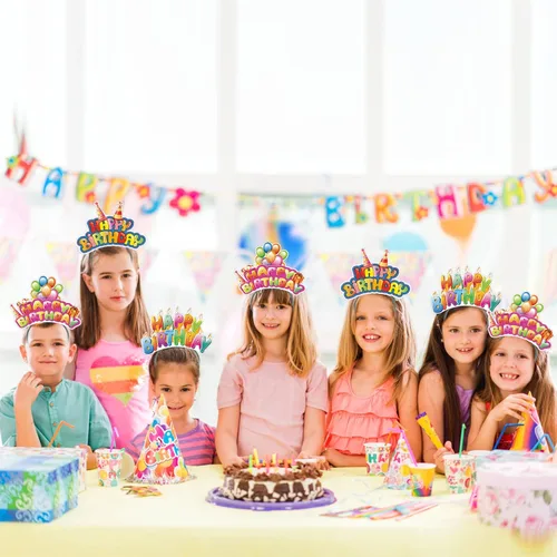 Miniatura 6 de KKBES Diademas de feliz cumpleaños, sombreros de papel para fiesta de cumpleaños, 3 patrones para niños y adultos que celebran cumpleaños