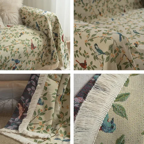 Miniatura 6 de vctops Fundas de sofá jacquard vintage para sofá seccional patrón de pájaros funda de sofá con flecos para perros fundas de sofá de dos plazas funda