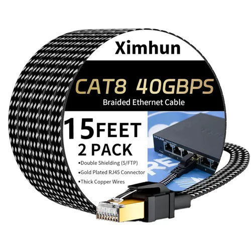 Miniatura 21 de Cable Ethernet Cat 8 de 10 pies, Cable de Internet Trenzado de Alta Velocidad Cable de Red con Conector RJ45 40Gbps 2000Mhz Cable LAN de Servicio