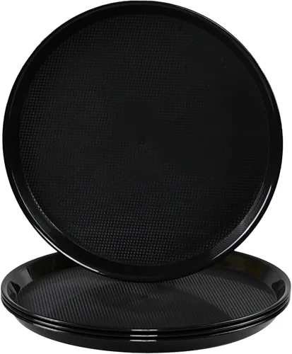 Miniatura 9 de Paquete de 4 bandejas redondas para restaurante, plato redondo de plástico para servir, color negro