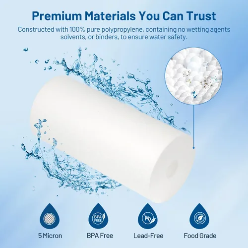 Miniatura 6 de Cartucho de repuesto de filtro de agua para toda la casa, polipropileno de 5 micras y filtro de sedimento plisado de 5 micrones, paquete de 6