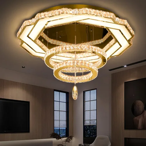 Miniatura 13 de Flashing God Candelabros de cristal modernos de 12 pulgadas, lámpara de techo de montaje empotrado, mini lámpara LED regulable para pasillo, lámpara