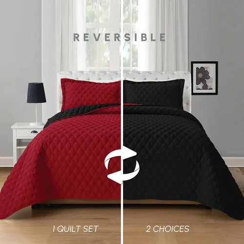 Miniatura 2 de Elegant Comfort Juego de colcha reversible acolchada de 3 piezas con fundas de almohada, exquisitas costuras de diamante para todas las estaciones