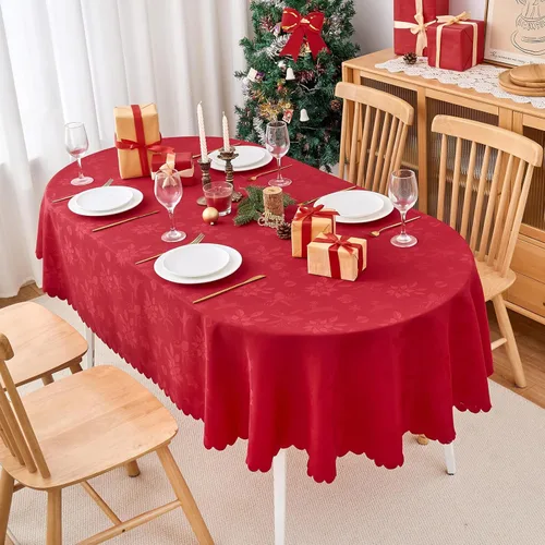 Miniatura 84 de Mantel redondo de tela de 60 pulgadas, mantel con diseño de hojas, borde festoneado, mantel sedoso, impermeable, resistente a las arrugas, lavable
