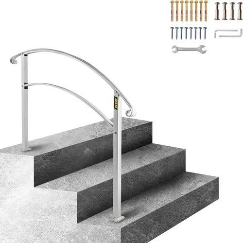 Miniatura 14 de VEVOR Pasamanos de escalera de metal ajustable para escalones al aire libre, 2-3 escalones, arco negro #1, barandillas gruesas para escaleras