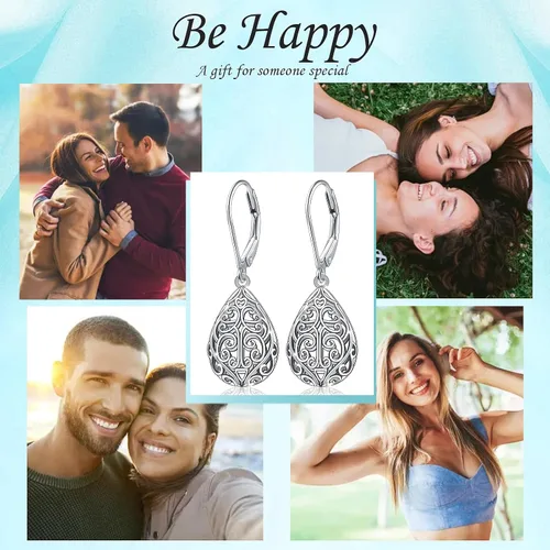 Miniatura 10 de Aretes colgantes de filigrana de plata de ley 925, margarita, loto, flor de rosa, piedra lunar, lágrima para mujer, nudo celta infinito, margarita