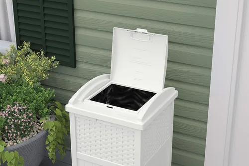 Miniatura 7 de Suncast Caja de almacenamiento de mimbre de resina de 99 galones para patio, contenedor de almacenamiento al aire libre resistente al agua blanco