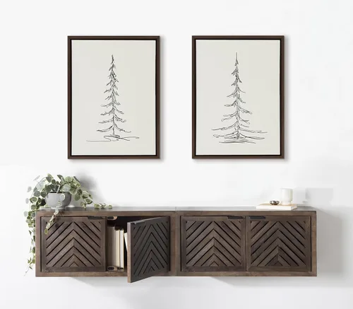 Miniatura 2 de Kate and Laurel Sylvie Minimalist Evergreen Trees - Juego de lienzo enmarcado por The Creative Bunch Studio, 2 piezas de 18 x 24 pulgadas, marrón, 2