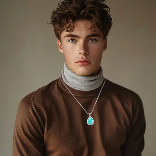 Miniatura 7 de Joyas de turquesa para mujeres y hombres de plata de ley 925 con colgante de urna para cenizas, collar con medallón de imagen, martillo de Thor