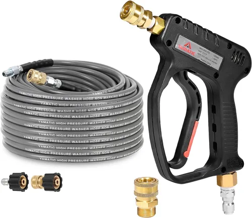 YAMATIC Manguera de lavado a presión de 1/4 de pulgada, 50 pies, cable de tracción trenzado, repuesto de agua fría y caliente, 5000 PSI, pistola de