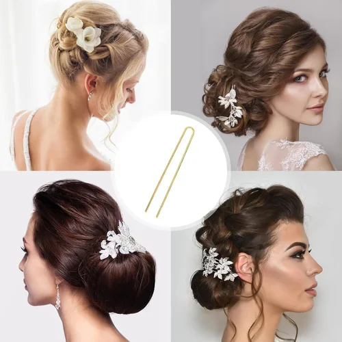 Miniatura 5 de Lawie Paquete de 30 horquillas para el cabello en forma de U de 4 pulgadas, color dorado plateado, palillos para el cabello, palillos largos