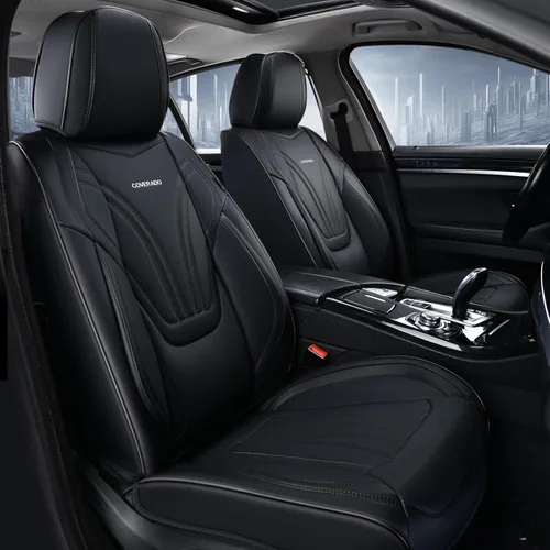 Miniatura 26 de Coverado Fundas para Asientos de Coche, Protector de Asiento con Soporte Lumbar y Reposacabezas Removible, Cojín de Asiento de Piel Transpirable
