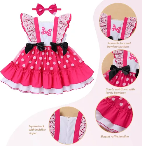 Miniatura 3 de Vestido de princesa a cuadros para bebé, sin mangas, vintage, de encaje, a cuadros, vestido de princesa acampanado con diadema
