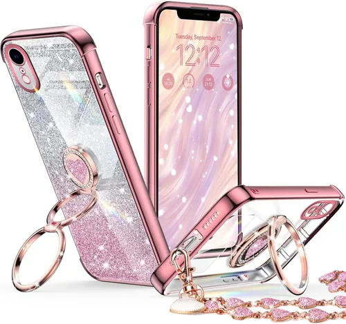 Miniatura 12 de XYZ para Funda de iPhone Xs Max con Soporte, Funda de Teléfono con Doble Soporte de Anillo, Funda de Amor-Corazón Linda de Lujo con Brillantina