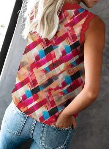 Miniatura 234 de VIISHOW - Camiseta sin mangas, sexy, con cuello en V y bordes de encaje para mujer, camisola de vestir, camisas de gasa, sin mangas, casuales