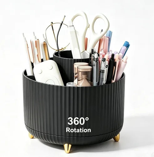 Pencil Pen Holder 5 Slots 360°Degree Rotating Pen Organizers for Desk Desktop Storage Stationery Supplies Cute Pencil Cup Pot Kids Desk Organizer