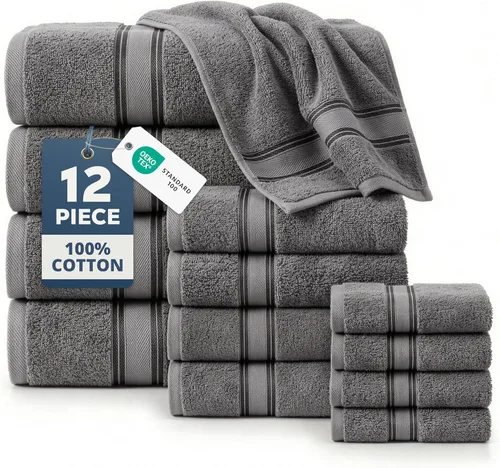 Miniatura 83 de Lane Linen Juego de 4 toallas de baño de 100 % algodón (35 x 66 pulgadas), juego de toallas de baño extragrandes de algodón sin torsión, secado Gris