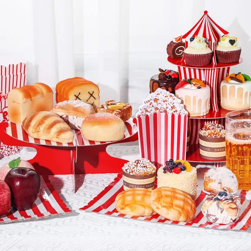 Miniatura 3 de Zopeal - Juego de 7 soportes para tartas de carnaval de 3 niveles, soporte para cupcakes de circo, carnaval, 1 nivel, bandeja rectangular