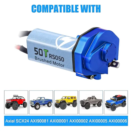 Miniatura 2 de Motor RC 050 50T Motor cepillado con caja de cambios de transmisión de aleación de aluminio para Axial SCX24 AXI00002 AXI00001 AXI90081 AXI00006 Azul
