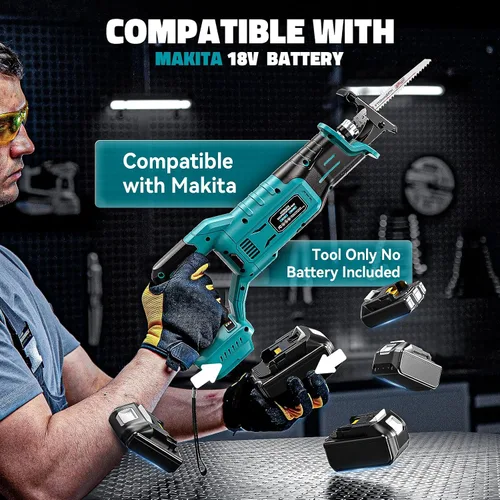 Miniatura 5 de Cerycose Sierra recíproca inalámbrica compatible con batería Makita de 18 V, velocidad variable de 1 pulgada de longitud de carrera, 3200 SPM
