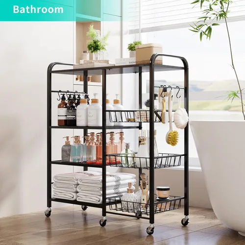 Miniatura 6 de HapiRm - Carrito rodante de cocina con microondas de 4 niveles - Soporte de mesa para microondas con cestas extraíbles, estante de almacenamiento