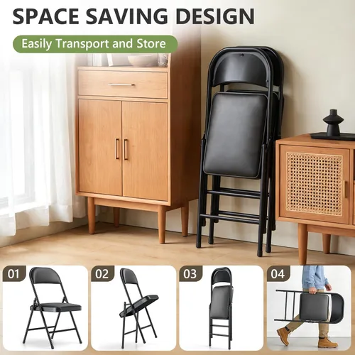 Miniatura 8 de Paquete de 2 sillas plegables, sillas de comedor plegables de piel sintética con asiento y respaldo acolchados, juego de sillas plegables