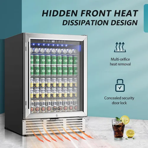 Miniatura 4 de EUHOMY Refrigerador de bebidas de 24 pulgadas, enfriador de bebidas integrado para 180 latas, refrigerador de cerveza debajo del mostrador