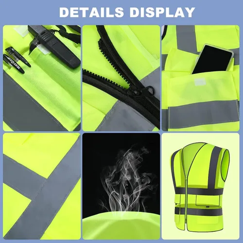 Miniatura 3 de XPCARE Chalecos de seguridad reflectantes para mujeres y hombres, chaleco de seguridad de alta visibilidad con bolsillos y cremallera frontal