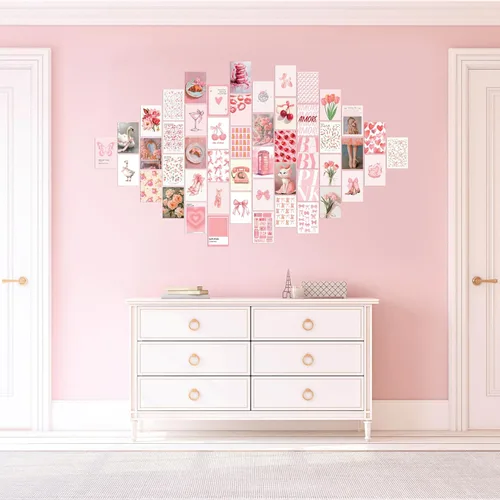 Miniatura 5 de Uniro Estética de decoración de habitación de coqueta, 50 piezas de decoración de pared de coqueta rosa, pósteres de coqueta, decoración estética