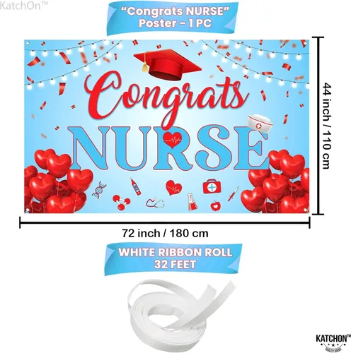 Miniatura 4 de KatchOn, Cartel de enfermera de felicitaciones rojo y azul – XtraL, 72 x 44 pulgadas Cartel de graduación, decoraciones de graduación de enfermera