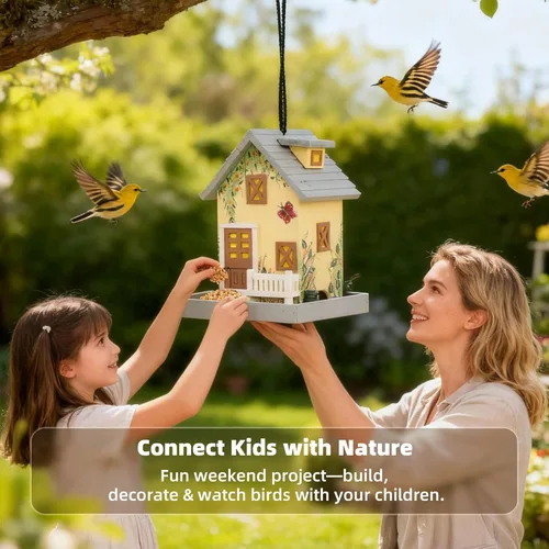 Miniatura 6 de MEWANG Comedero colgante para pájaros al aire libre, casa decorativa de madera para pájaros sin cámara para colibríes, cardenales y pájaros azules
