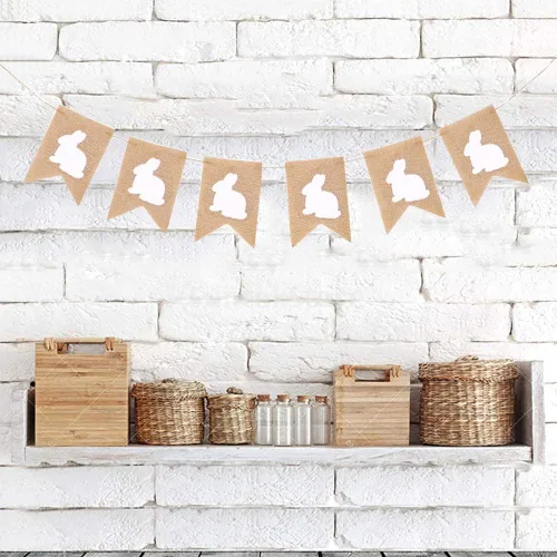 Miniatura 3 de Pancartas de arpillera de Pascua, guirnalda de arpillera rústica de conejo para decoraciones del día de Pascua, feliz día de Pascua, hogar, oficina
