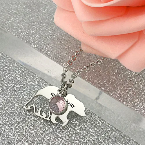Miniatura 4 de YOUFENG Collar para mamá o madre con colgante de oso de 12 meses para mujeres y niñas, Cristal, circonita