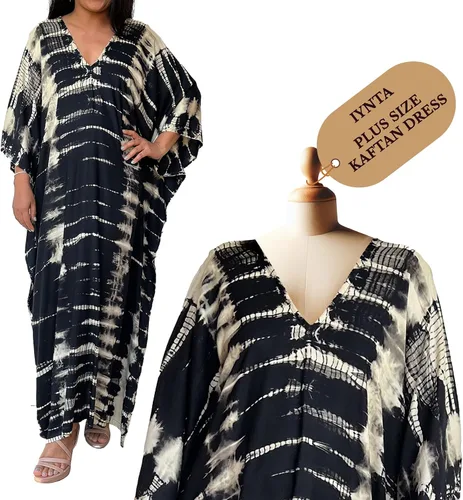 Miniatura 17 de Vestidos caftán hechos a mano en talla grande para mujer, vestido de gran tamaño teñido anudado, salida de baño para vacaciones y salidas nocturnas
