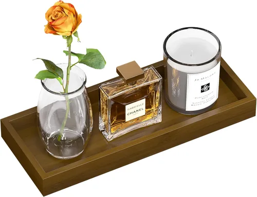 Miniatura 10 de Bandeja de tocador de baño para mostrador, bandeja decorativa de baño de bambú, bandeja de perfume para decoración del hogar, 11.3 pulgadas de largo