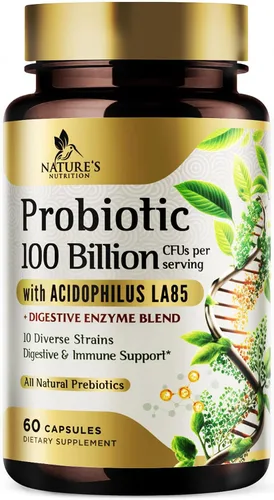 Probióticos premium – 100 mil millones de UFC por porción – 10 cepas + prebióticos – El mejor suplemento para la salud intestinal para mujeres y