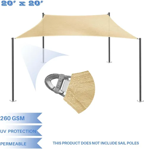 Miniatura 2 de E&K Sunrise - Toldo tipo vela rectangular de 20 x 20 pies, con anilla de acero y cable de alambre, protección UV, para pérgola, patio, jardín