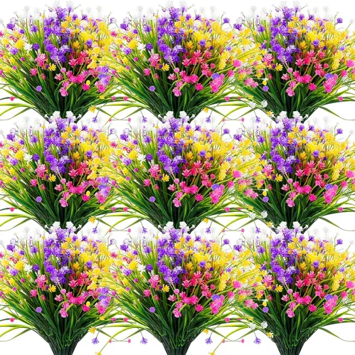 Hoteam 40 paquetes de flores artificiales para exteriores, resistentes a los rayos UV, plantas de plástico para exteriores, primavera, verano,