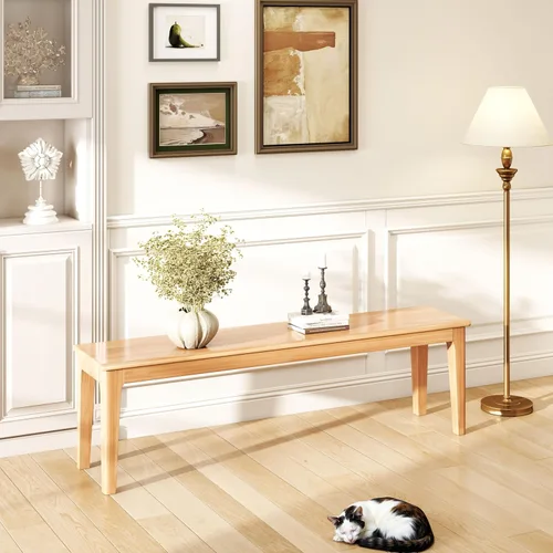 Miniatura 18 de Banco de comedor de 39.4 pulgadas de madera de roble macizo, banco de entrada para sala de estar, dormitorio, cocina (negro)