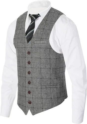 Miniatura 82 de Gioberti Chaleco de tweed formal de 6 botones para hombres