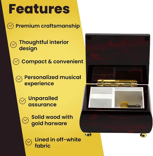 Miniatura 8 de Impresionante joyero musical biselado color burdeos con motivo floral artístico, muchas canciones para elegir, Madera