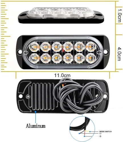Miniatura 2 de 20 luces estroboscópicas LED de aluminio, 12 LED por luz, 18 modos de flash y constantes, luces de advertencia de doble color ámbar/blanco