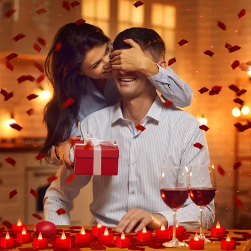 Miniatura 5 de VIHOSE 4000 pétalos de rosa artificiales con 24 velas LED de té, velas LED sin llama, pétalos de rosa falsos para bodas, fiestas de cumpleaños